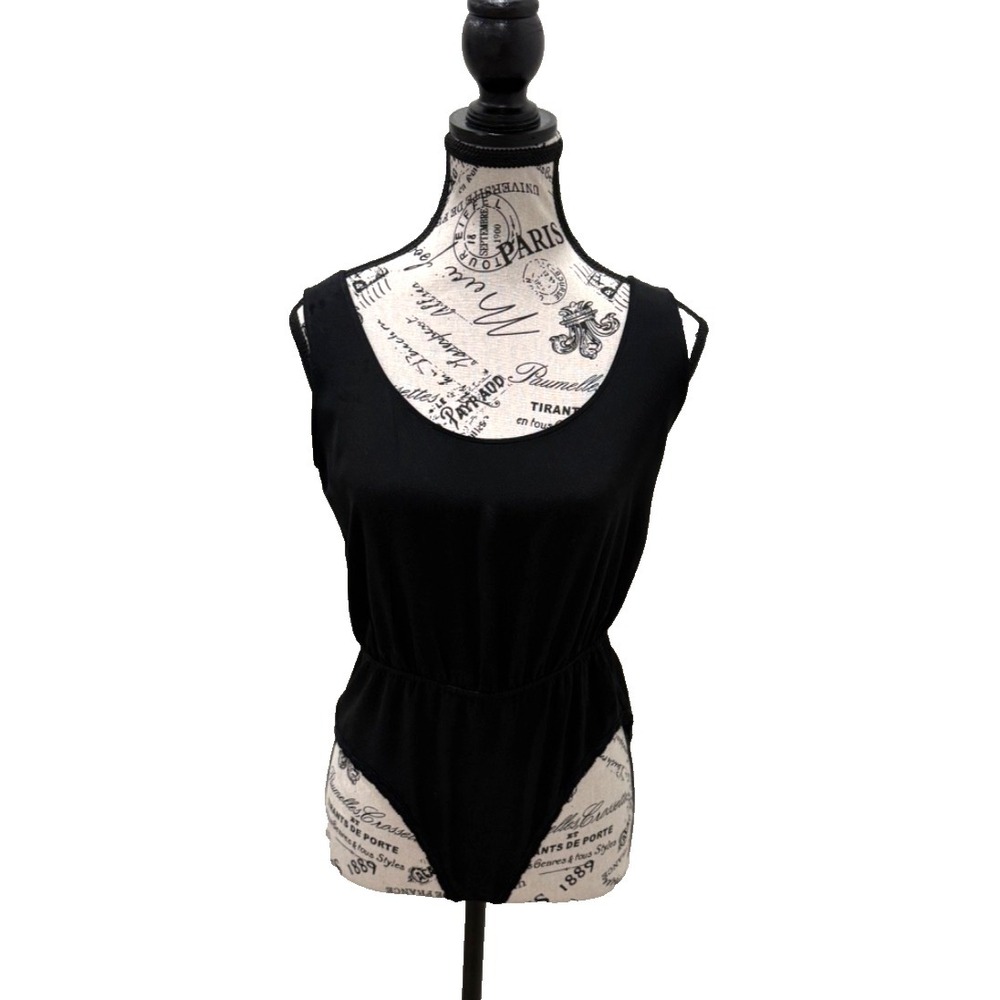Donna Karan New York 100% Silk One Piece Sleeveless‎ Bodysuit; Black; Size Small